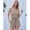 Ekouaer Rompers for Women Summer 2025 Casual Sleeveless Scoop Neck Tank Top Ribbed Short Jumpsuits Romper with Pockets(Khaki)