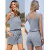 Ekouaer Rompers for Women Summer 2025 Casual Sleeveless Scoop Neck Tank Top Ribbed Short Jumpsuits Romper with Pockets(Light Blue)