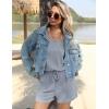 Ekouaer Rompers for Women Summer 2025 Casual Sleeveless Scoop Neck Tank Top Ribbed Short Jumpsuits Romper with Pockets(Light Blue)