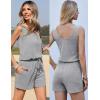 Ekouaer Rompers for Women Summer 2025 Casual Sleeveless Scoop Neck Tank Top Ribbed Short Jumpsuits Romper with Pockets(Light Grey)