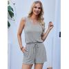 Ekouaer Rompers for Women Summer 2025 Casual Sleeveless Scoop Neck Tank Top Ribbed Short Jumpsuits Romper with Pockets(Light Grey)