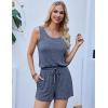 Ekouaer Rompers for Women Summer 2025 Casual Sleeveless Scoop Neck Tank Top Ribbed Short Jumpsuits Romper with Pockets(Navy Blue)