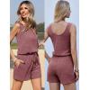 Ekouaer Rompers for Women Summer 2025 Casual Sleeveless Scoop Neck Tank Top Ribbed Short Jumpsuits Romper with Pockets(Red)
