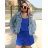 Ekouaer Rompers for Women Summer 2025 Casual Sleeveless Scoop Neck Tank Top Ribbed Short Jumpsuits Romper with Pockets(Snorkel Blue)