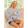 Ekouaer Women 3 Packs Nursing Shirts Long Sleeve Breastfeeding Tops Round Neck Postpartum Clothes Double Layer Maternity Tee(Lake Green / Black / Stripe Black & White)