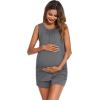 Ekouaer Women Maternity Nursing Pajama Set Breastfeeding Double Layer Pregnancy Pjs Set Sleeveless Top & Shorts with Pockets(S-dark Grey)