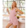 Ekouaer Women Maternity Nursing Pajama Set Breastfeeding Sleepwear Double Layer Sleeveless Top & Shorts Pregnancy PJS(A04-pink)