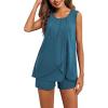 Ekouaer Women Maternity Nursing Pajama Set Breastfeeding Sleepwear Double Layer Sleeveless Top & Shorts Pregnancy PJS(A07-blue Green)