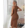 Ekouaer Women’s Maternity Dress Rib Knit Sleeveless Tank Side Slit Bodycon Dresses Pregnancy Clothes S-XXL(Brown)