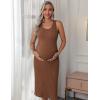 Ekouaer Women’s Maternity Dress Rib Knit Sleeveless Tank Side Slit Bodycon Dresses Pregnancy Clothes S-XXL(Brown)