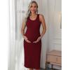 Ekouaer Women’s Maternity Dress Rib Knit Sleeveless Tank Side Slit Bodycon Dresses Pregnancy Clothes S-XXL(Burgundy)