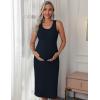 Ekouaer Women’s Maternity Dress Rib Knit Sleeveless Tank Side Slit Bodycon Dresses Pregnancy Clothes S-XXL(Navy)