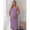 Ekouaer Women’s Maternity Dress Rib Knit Sleeveless Tank Side Slit Bodycon Dresses Pregnancy Clothes S-XXL(Purple)