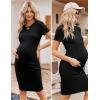 Ekouaer Women’s Maternity Dress Ruched Ribbed Bodycon Summer Dresses Casual Pregnancy Dress S-XXL(Black)