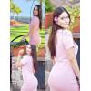 Ekouaer Women’s Maternity Dress Ruched Ribbed Bodycon Summer Dresses Casual Pregnancy Dress S-XXL(Coral Pink)