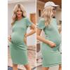 Ekouaer Women’s Maternity Dress Ruched Ribbed Bodycon Summer Dresses Casual Pregnancy Dress S-XXL(Ice Green)
