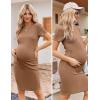 Ekouaer Women’s Maternity Dress Ruched Ribbed Bodycon Summer Dresses Casual Pregnancy Dress S-XXL(Khaki)