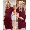 Ekouaer Women’s Maternity Dress Ruched Ribbed Bodycon Summer Dresses Casual Pregnancy Dress S-XXL(Wine Red)