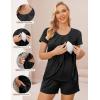 Ekouaer Women’s Maternity Nursing Pajamas Set Breastfeeding Sleepwear Double Layer Short Sleeve Top & Shorts Nursing Pjs(A-black)