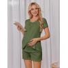 Ekouaer Women’s Maternity Nursing Pajamas Set Breastfeeding Sleepwear Double Layer Short Sleeve Top & Shorts Nursing Pjs(Army Green)