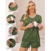 Ekouaer Women’s Maternity Nursing Pajamas Set Breastfeeding Sleepwear Double Layer Short Sleeve Top & Shorts Nursing Pjs(Army Green)