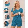 Ekouaer Women’s Maternity Nursing Pajamas Set Breastfeeding Sleepwear Double Layer Short Sleeve Top & Shorts Nursing Pjs(Blue)