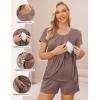Ekouaer Women’s Maternity Nursing Pajamas Set Breastfeeding Sleepwear Double Layer Short Sleeve Top & Shorts Nursing Pjs(Brown)