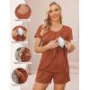 Ekouaer Women’s Maternity Nursing Pajamas Set Breastfeeding Sleepwear Double Layer Short Sleeve Top & Shorts Nursing Pjs(Caramel)
