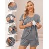 Ekouaer Women’s Maternity Nursing Pajamas Set Breastfeeding Sleepwear Double Layer Short Sleeve Top & Shorts Nursing Pjs(Grey)