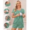 Ekouaer Women’s Maternity Nursing Pajamas Set Breastfeeding Sleepwear Double Layer Short Sleeve Top & Shorts Nursing Pjs(Grey Green)