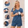 Ekouaer Women’s Maternity Nursing Pajamas Set Breastfeeding Sleepwear Double Layer Short Sleeve Top & Shorts Nursing Pjs(Navy)