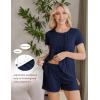 Ekouaer Women’s Maternity Nursing Pajamas Set Breastfeeding Sleepwear Double Layer Short Sleeve Top & Shorts Nursing Pjs(Navy Blue)