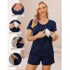 Ekouaer Women’s Maternity Nursing Pajamas Set Breastfeeding Sleepwear Double Layer Short Sleeve Top & Shorts Nursing Pjs(Navy Blue)
