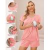 Ekouaer Women’s Maternity Nursing Pajamas Set Breastfeeding Sleepwear Double Layer Short Sleeve Top & Shorts Nursing Pjs(Orange Pink)