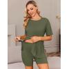 Ekouaer Women’s Maternity Pajamas Sets 2 Piece Outfits Short Sleeve Shirts and Biker Shorts Pregnancy Loungewear Mama Clothes(Green Army)