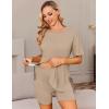 Ekouaer Women’s Maternity Pajamas Sets 2 Piece Outfits Short Sleeve Shirts and Biker Shorts Pregnancy Loungewear Mama Clothes(Khaki)