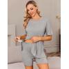 Ekouaer Women’s Maternity Pajamas Sets 2 Piece Outfits Short Sleeve Shirts and Biker Shorts Pregnancy Loungewear Mama Clothes(Light Grey)