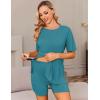 Ekouaer Women’s Maternity Pajamas Sets 2 Piece Outfits Short Sleeve Shirts and Biker Shorts Pregnancy Loungewear Mama Clothes(Teal)