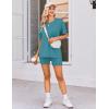 Ekouaer Women’s Maternity Pajamas Sets 2 Piece Outfits Short Sleeve Shirts and Biker Shorts Pregnancy Loungewear Mama Clothes(Teal)