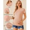 Ekouaer Womens Maternity Shirts 3 Packs V Neck Tops Tunic Pregnancy Clothes Side Ruched Short Sleeve Casual T Shirt S-XXL(Black/Army Green/Dirty Pink)