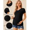 Ekouaer Womens Maternity Shirts 3 Packs V Neck Tops Tunic Pregnancy Clothes Side Ruched Short Sleeve Casual T Shirt S-XXL(Black/Dirty Pink/Dark Grey)