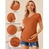 Ekouaer Womens Maternity Shirts 3 Packs V Neck Tops Tunic Pregnancy Clothes Side Ruched Short Sleeve Casual T Shirt S-XXL(Dark Grey/Maroon/Caramel)