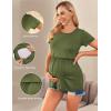 Ekouaer Womens Nursing Tops 3 Packs Short Sleeve Breastfeeding Shirts Double Layer Postpartum Shirt S-XXL(Black Floral/Army Green/Dark Gray)