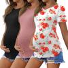 Ekouaer 3 Pack Women Soft Maternity Shirts Ribbed Knit Pregnancy Tops Curved Hem Postpartum Tees Short Sleeve Pregnant Tshirt(Black/Dirty Pink/Floral White)