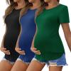 Ekouaer 3 Pack Women Soft Maternity Shirts Ribbed Knit Pregnancy Tops Curved Hem Postpartum Tees Short Sleeve Pregnant Tshirt(Black/Green/Navy Blue)