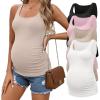 Ekouaer 4 Pack Maternity Tank Tops Ribbed Summer Pregnancy Shirts Ruch Side Tops Casual Square Neck Postpartum Clothes S-2XL(Black/Light Khaki/Pink/White)