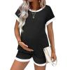 Ekouaer Maternity Pajamas 2 Piece Outfits Waffle Knit Short Sleeve Tops and Shorts Loungewear Set Pregnancy Clothes(Black)