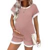 Ekouaer Maternity Pajamas 2 Piece Outfits Waffle Knit Short Sleeve Tops and Shorts Loungewear Set Pregnancy Clothes(Dirty Pink)