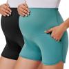 Ekouaer Maternity Shorts Over The Belly Pregnancy Lounge Summer Workout Pajama Sleep Shorts with Pockets(Black/Green)