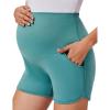 Ekouaer Maternity Shorts Over The Belly Pregnancy Lounge Summer Workout Pajama Sleep Shorts with Pockets(Green)